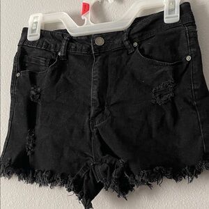 Black Distressed  Denim Shorts